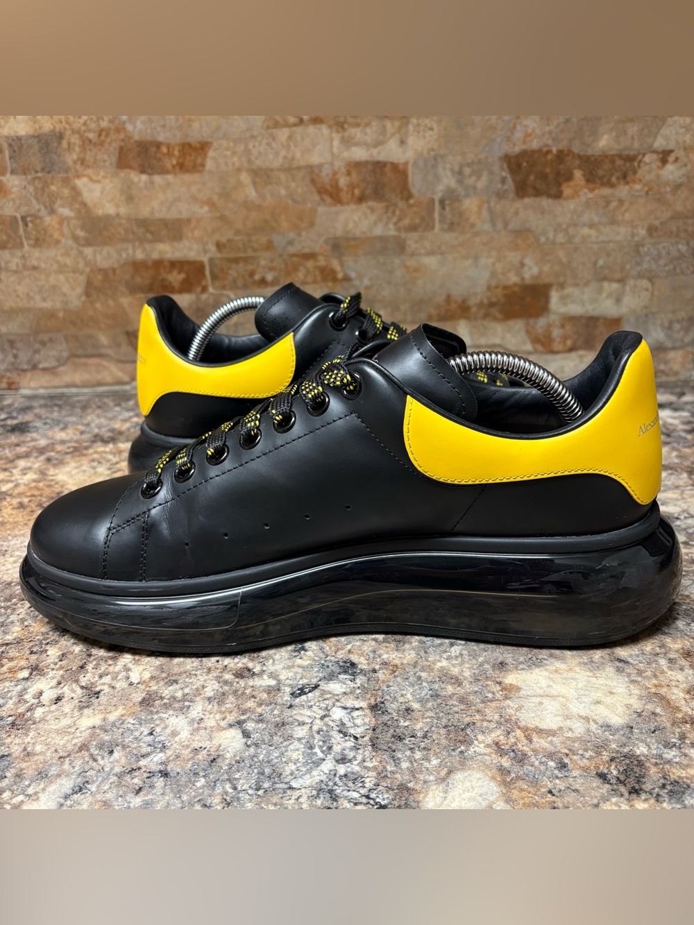 Alexander McQueen Oversized Black / Yellow Mens Leather Sneakers Size 44 US 11 - Picture 7 of 10